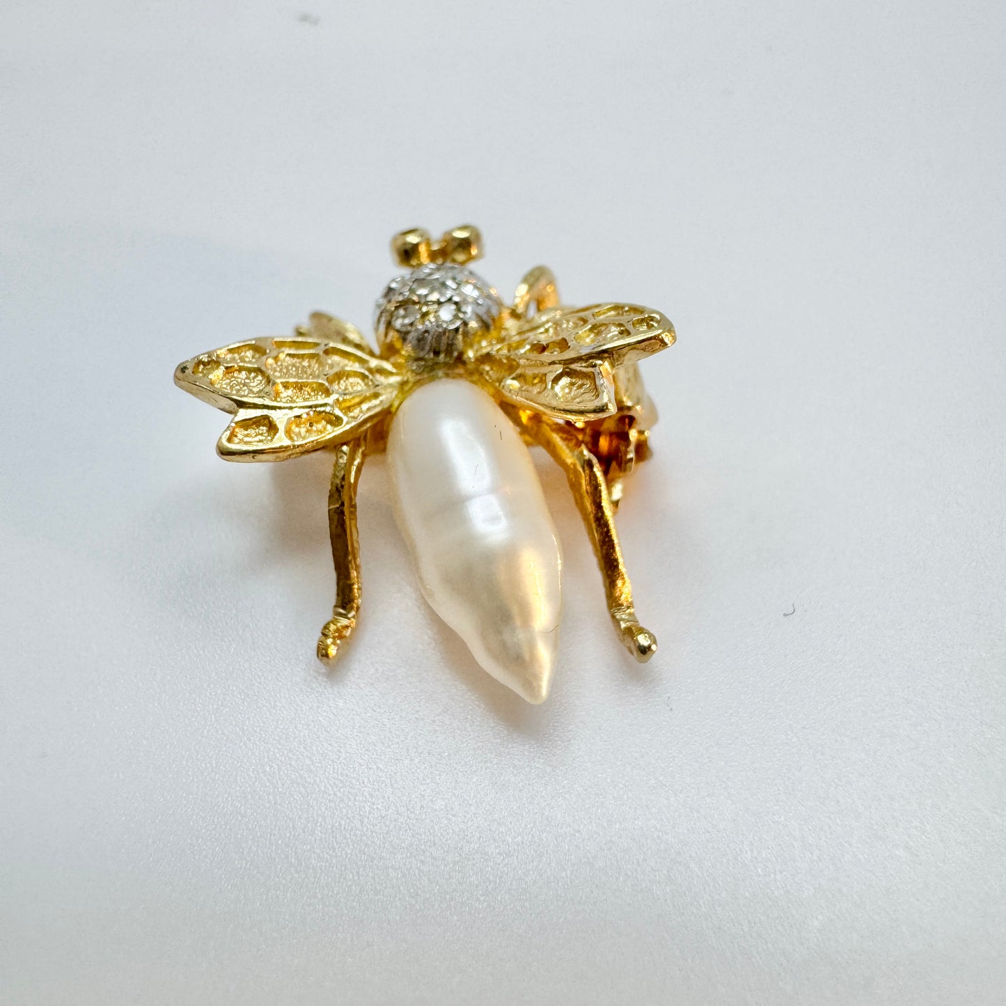 Vintage 14k Gold Diamond Pearl Bug Brooch.
