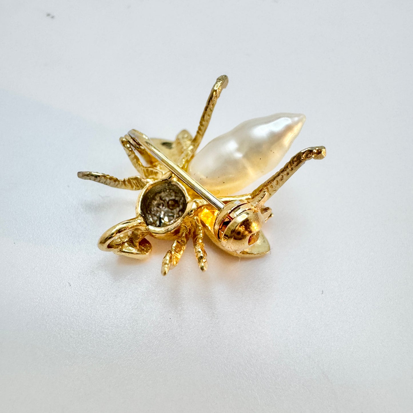 Vintage 14k Gold Diamond Pearl Bug Brooch.