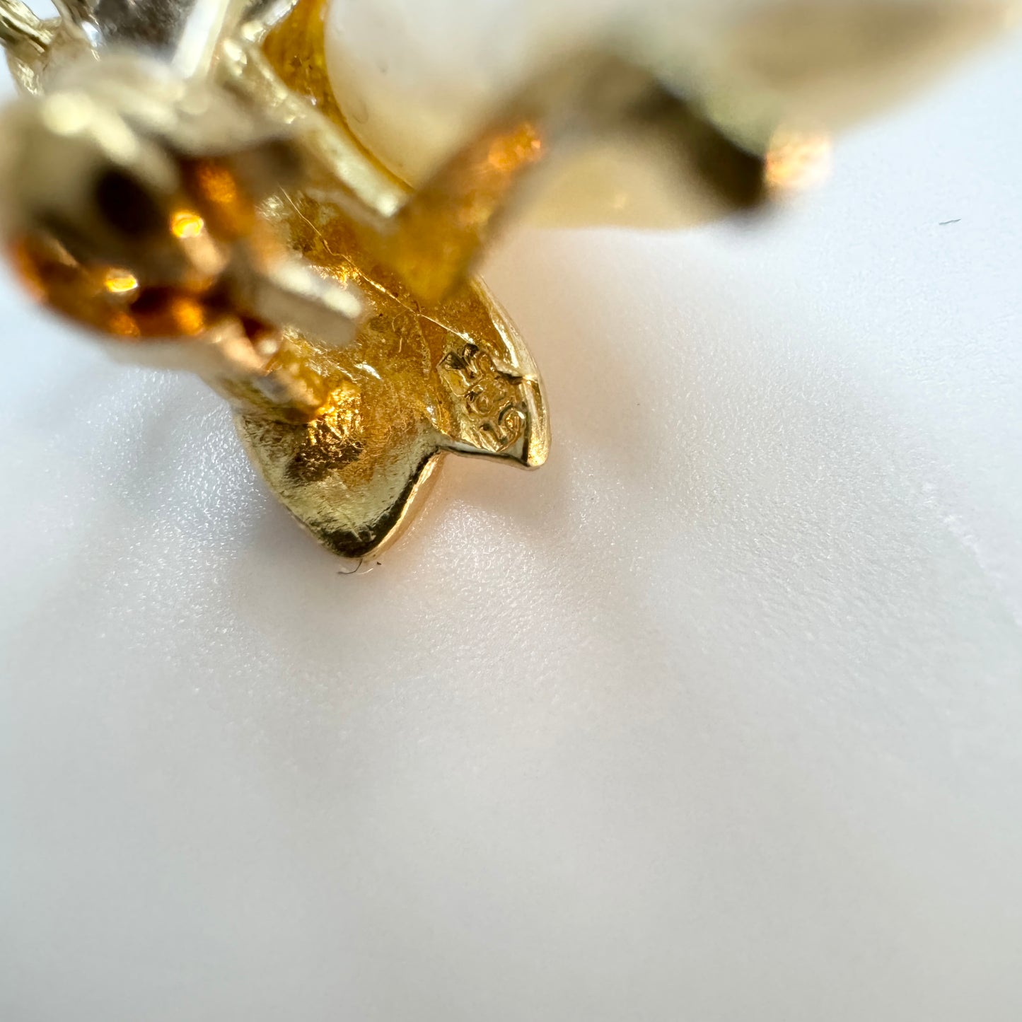 Vintage 14k Gold Diamond Pearl Bug Brooch.