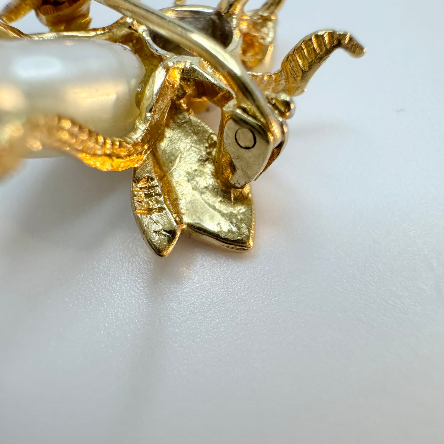 Vintage 14k Gold Diamond Pearl Bug Brooch.