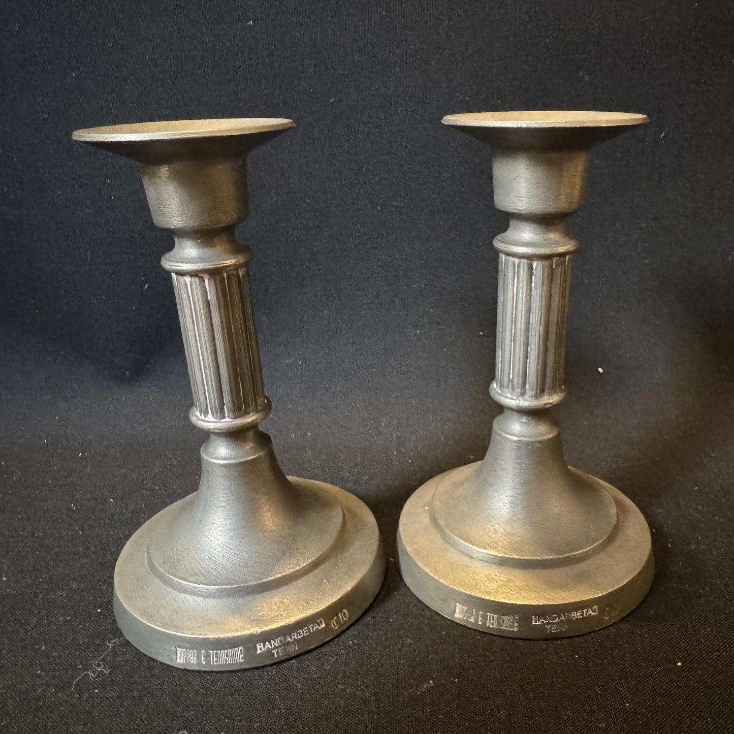 Sweden. Vintage Pewter Gustavian Style Candlesticks. Koppar & Tennsmide year 1977.
