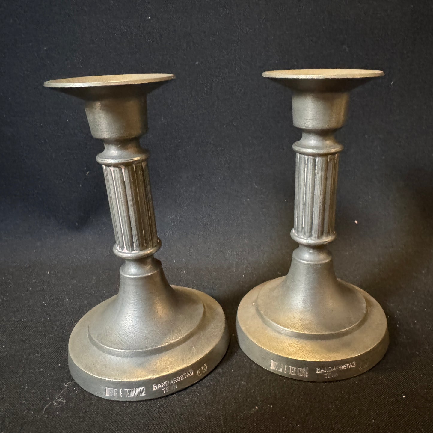 Sweden. Vintage Pewter Gustavian Style Candlesticks. Koppar & Tennsmide year 1977.