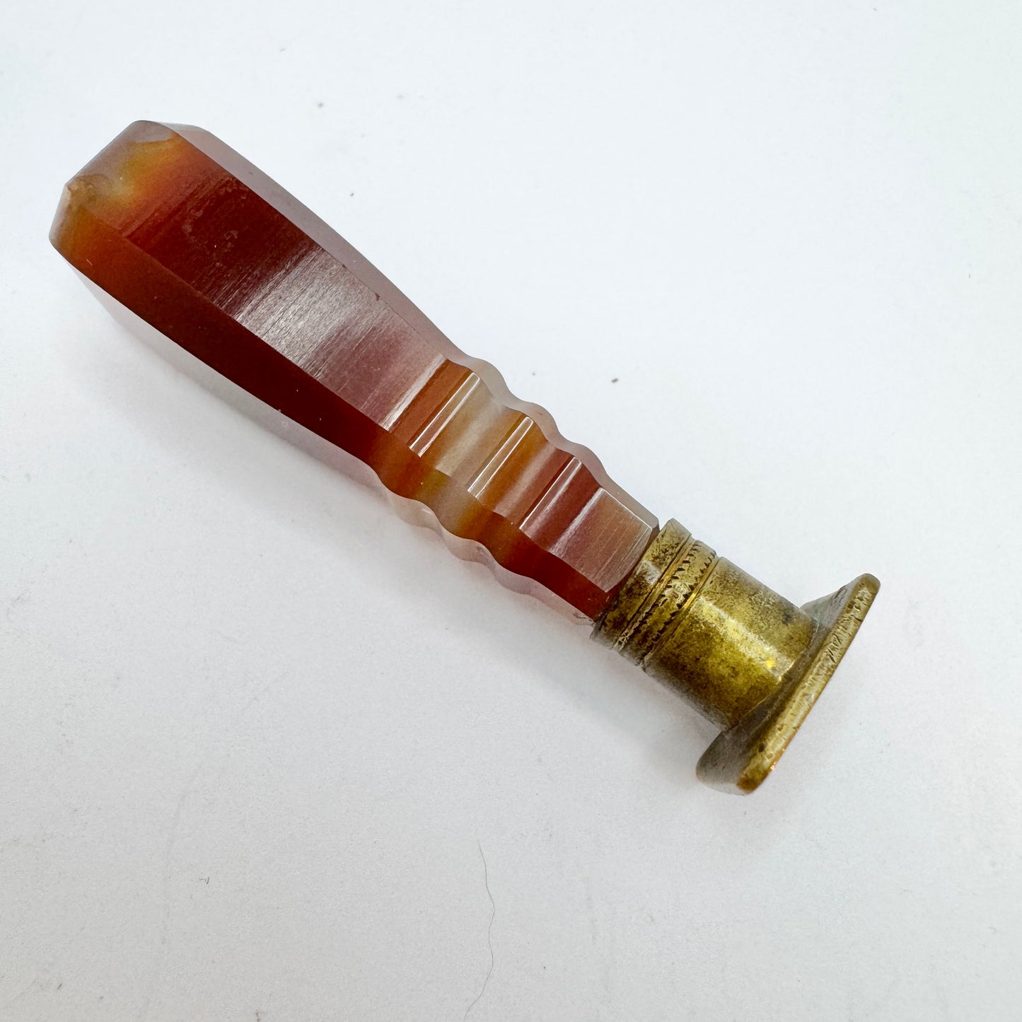 Antique Agate Yellow Metal Wax Seal Stamp. "HK"