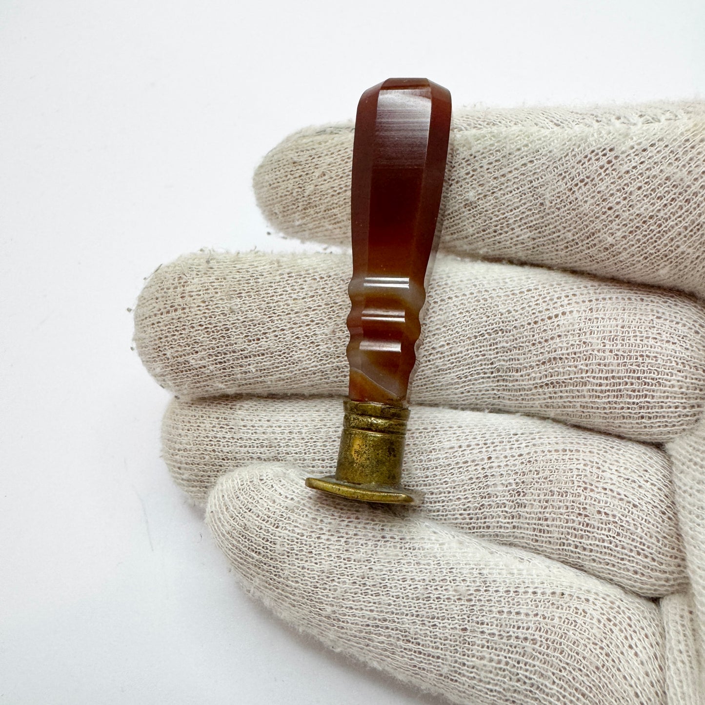 Antique Agate Yellow Metal Wax Seal Stamp. "HK"