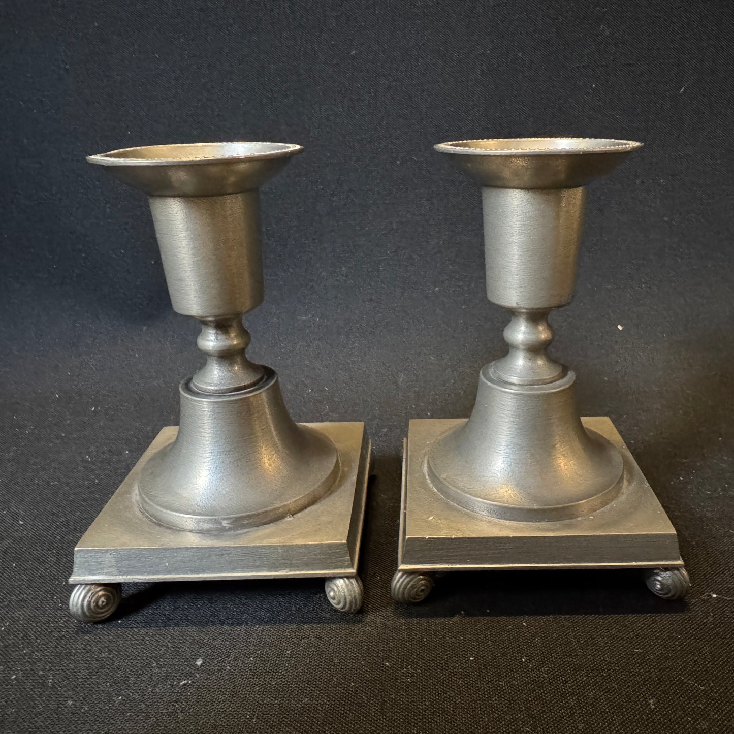 Schreuder & Olsson, Stockholm 1967. Vintage Pewter Candlesticks.
