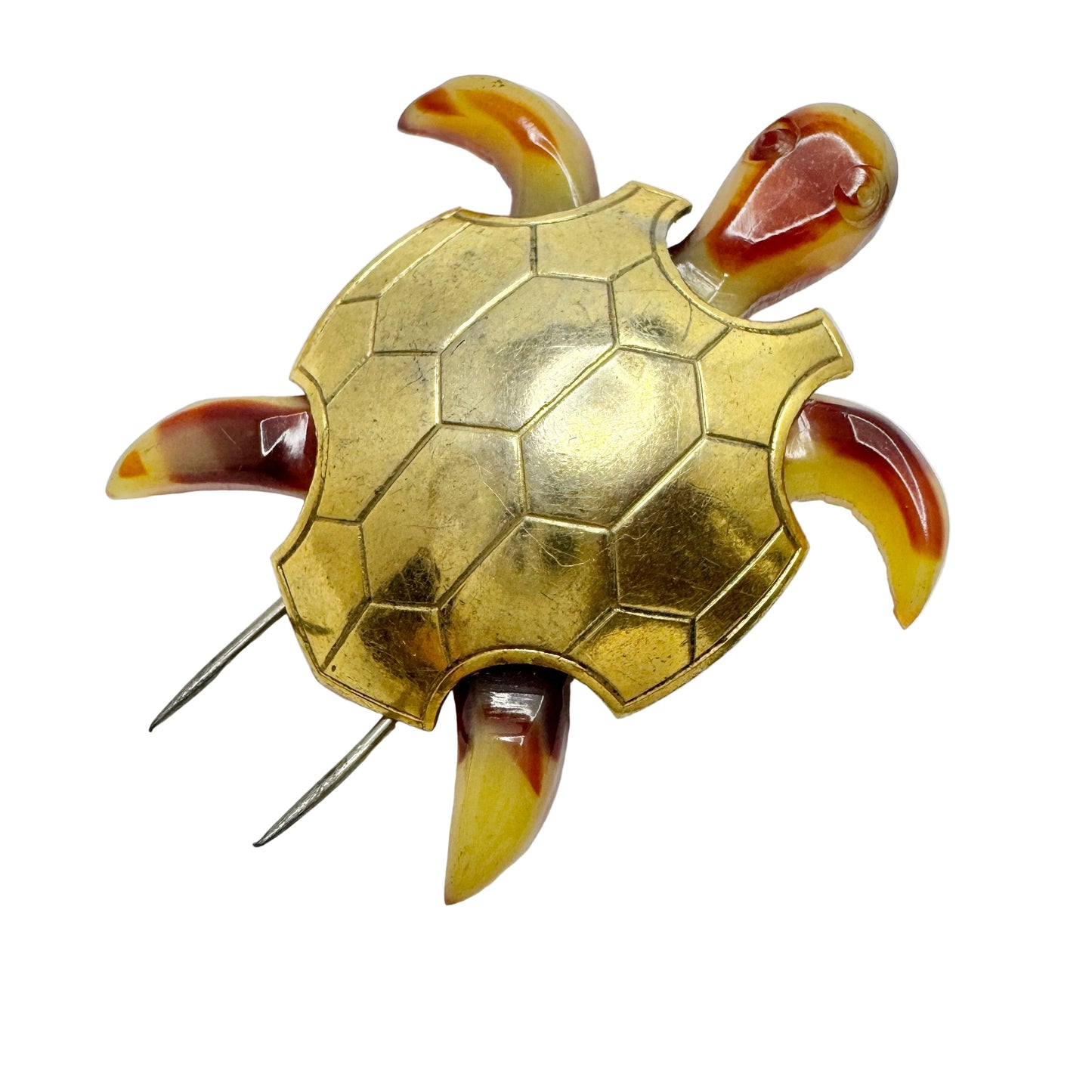 France ca 1940-50s. Vintage Costume Jewelry Turtle Fur Clip Brooch.