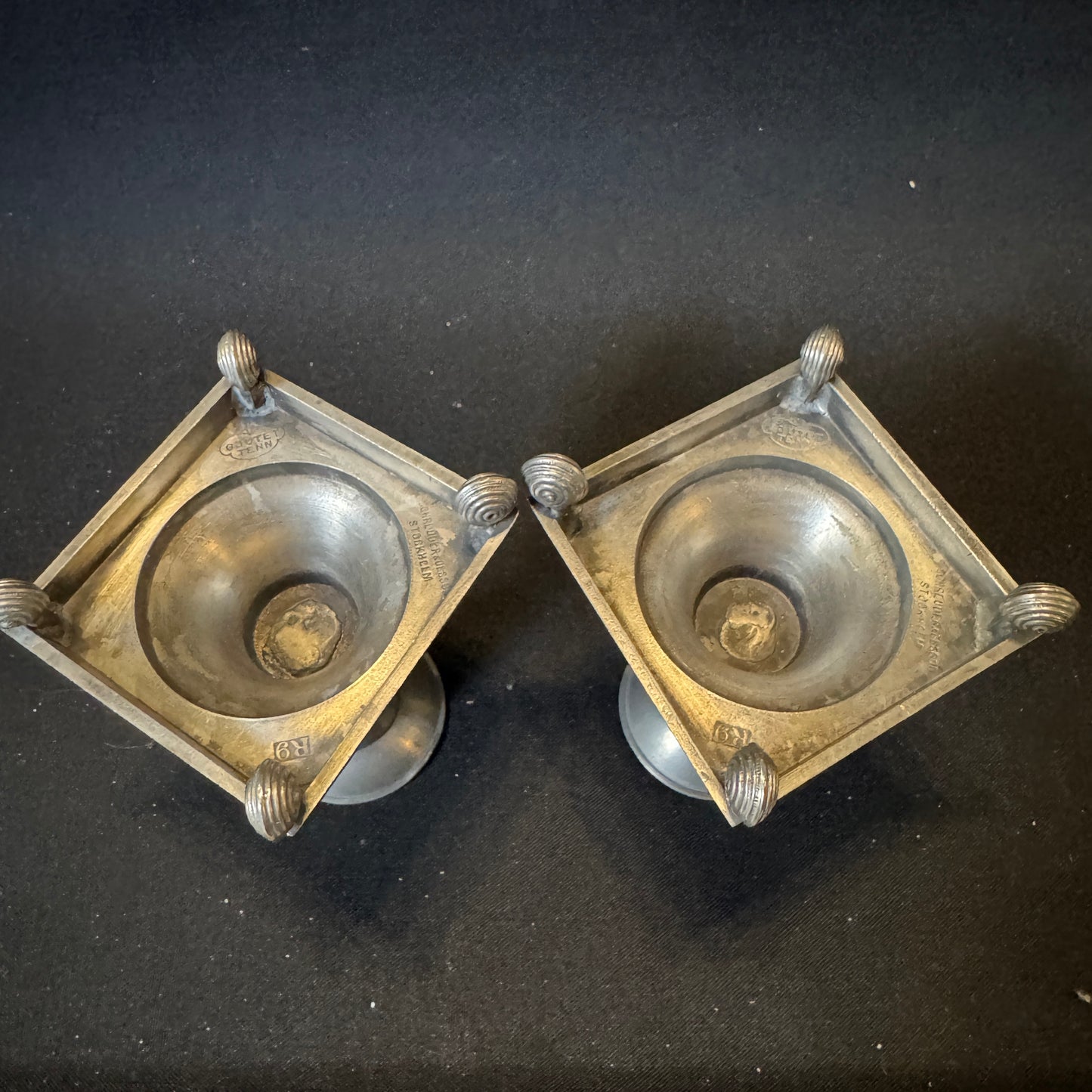 Schreuder & Olsson, Stockholm 1967. Vintage Pewter Candlesticks.