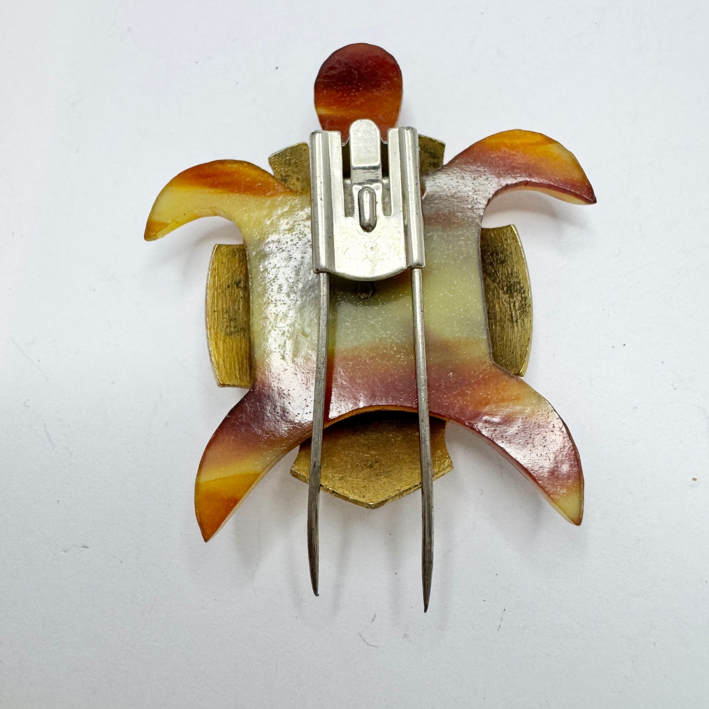 France ca 1940-50s. Vintage Costume Jewelry Turtle Fur Clip Brooch.