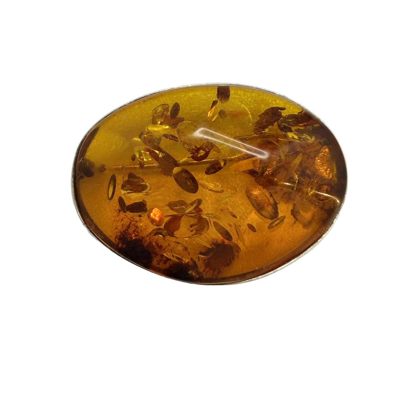 Vintage Sterling Silver Amber Brooch.