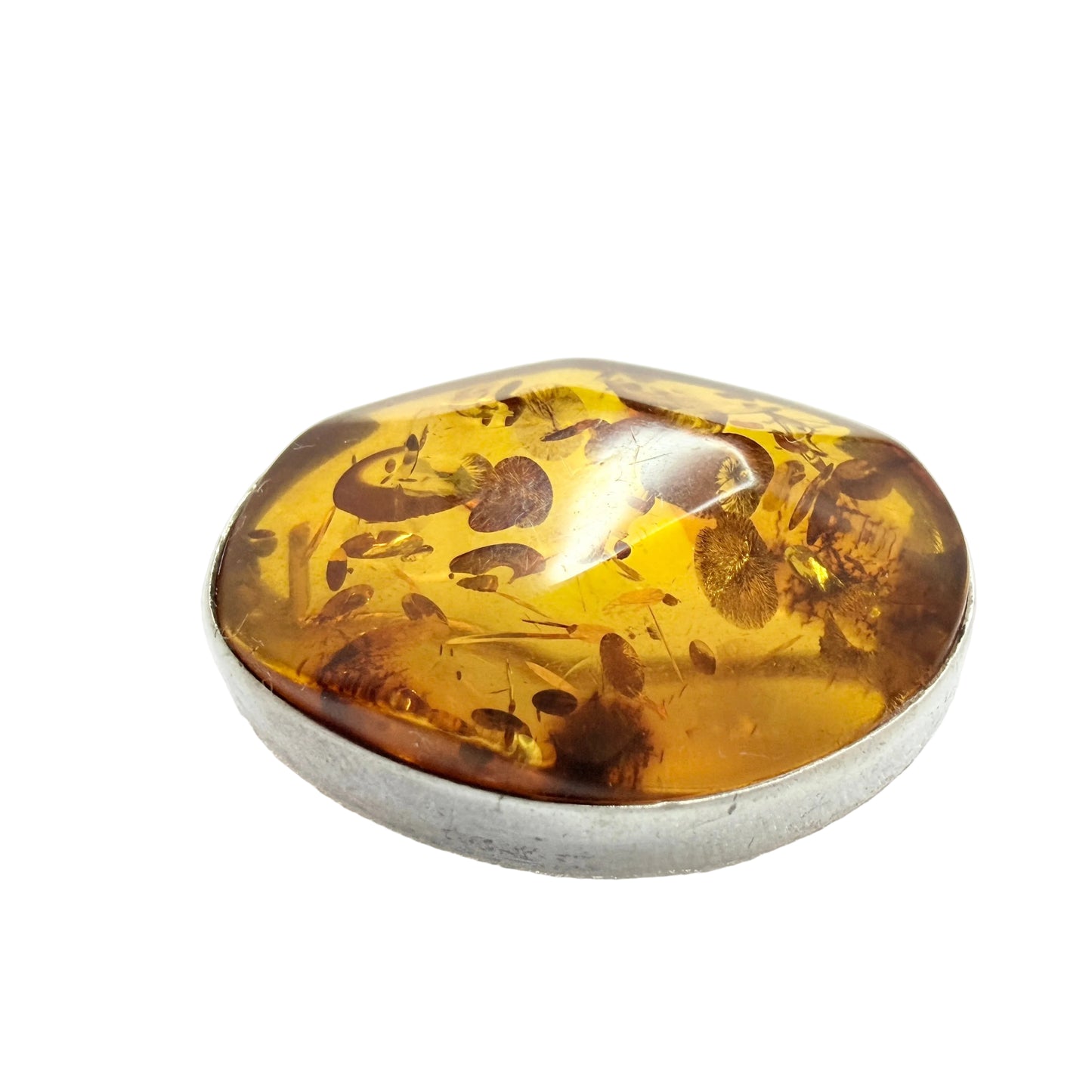 Vintage Sterling Silver Amber Brooch.