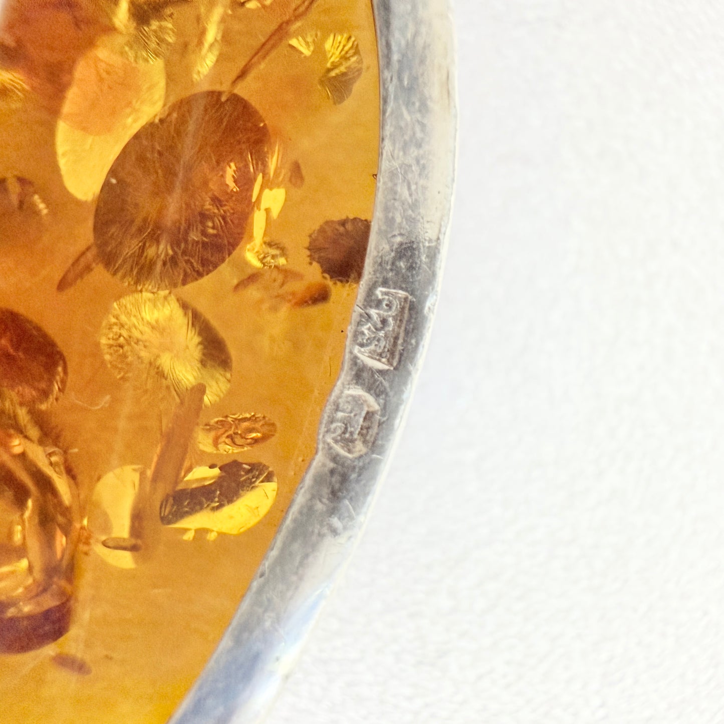 Vintage Sterling Silver Amber Brooch.