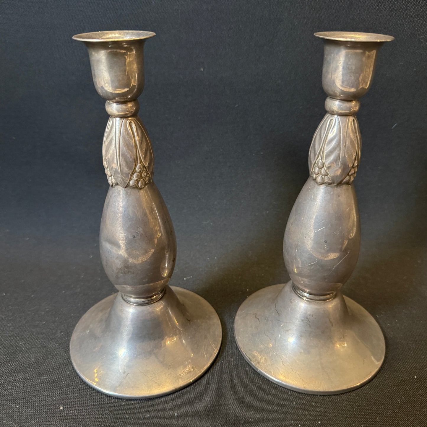 M&TB Denmark c 1910. Antique Pair of Candlesticks. Silver-plated. Jugendstil Art Nouveau