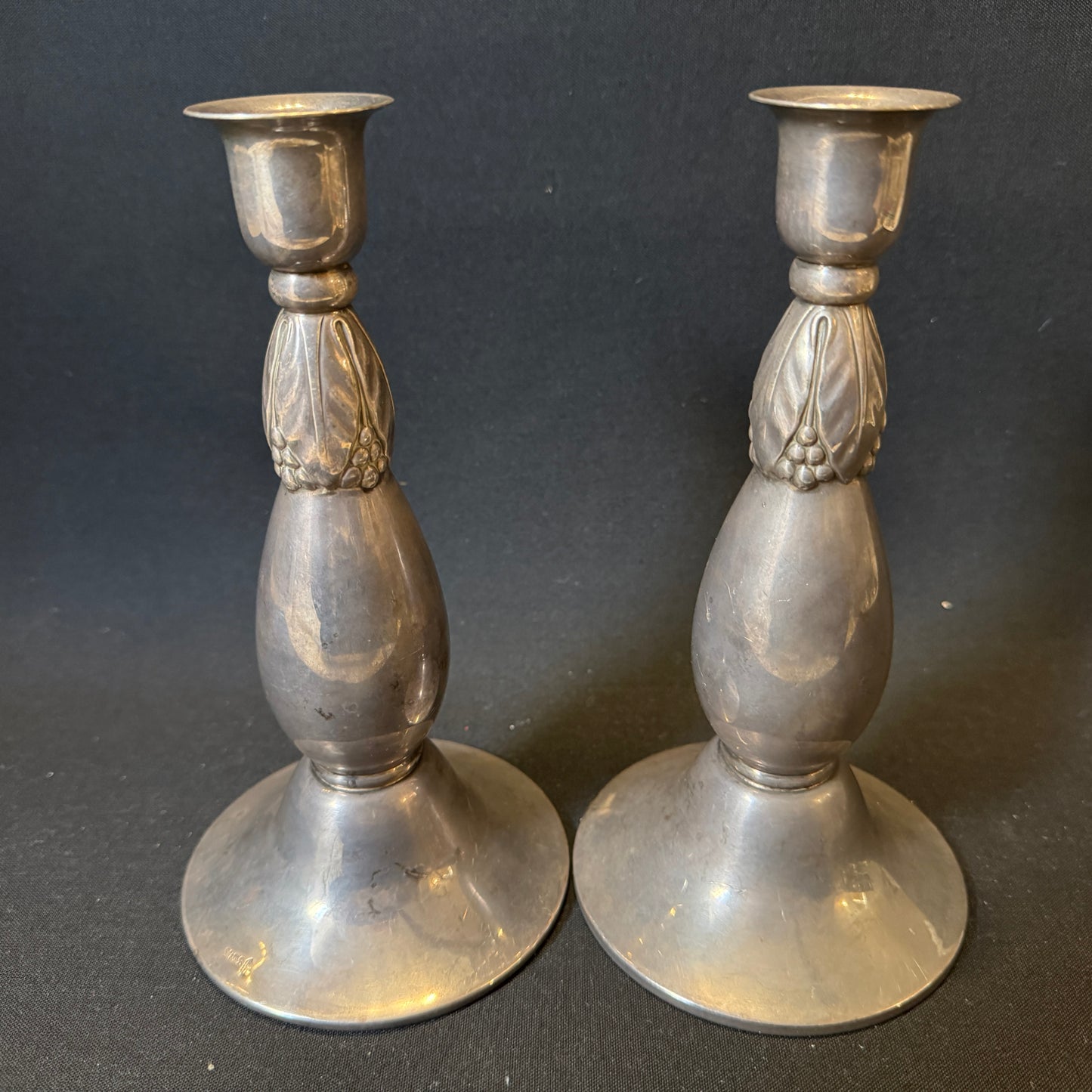 M&TB Denmark c 1910. Antique Pair of Candlesticks. Silver-plated. Jugendstil Art Nouveau