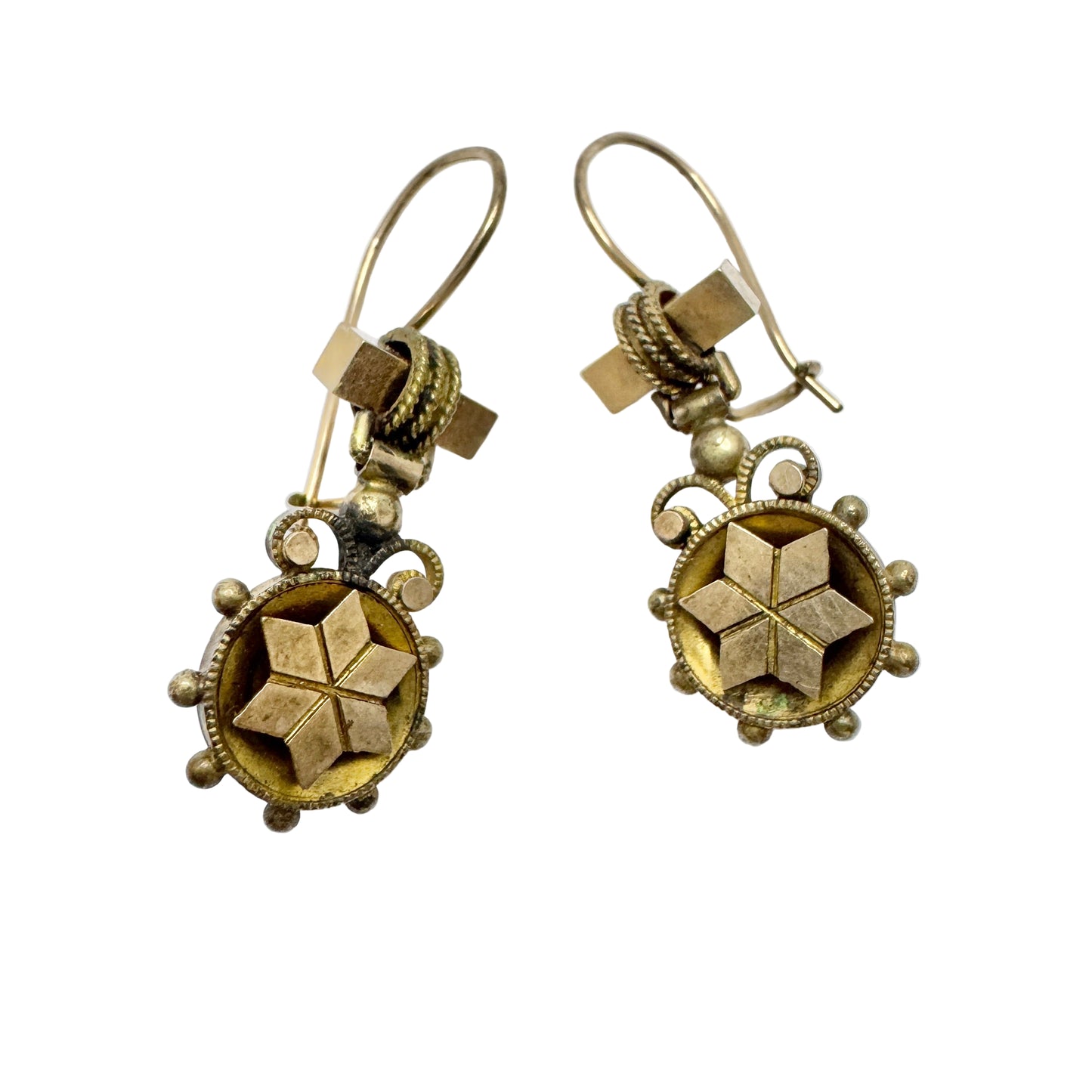 Antique Victorian Aesthetic Gold Gilt Metal Earrings.