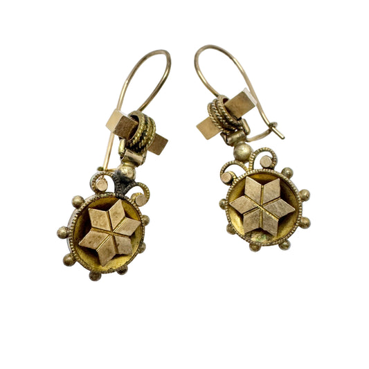Antique Victorian Aesthetic Gold Gilt Metal Earrings.