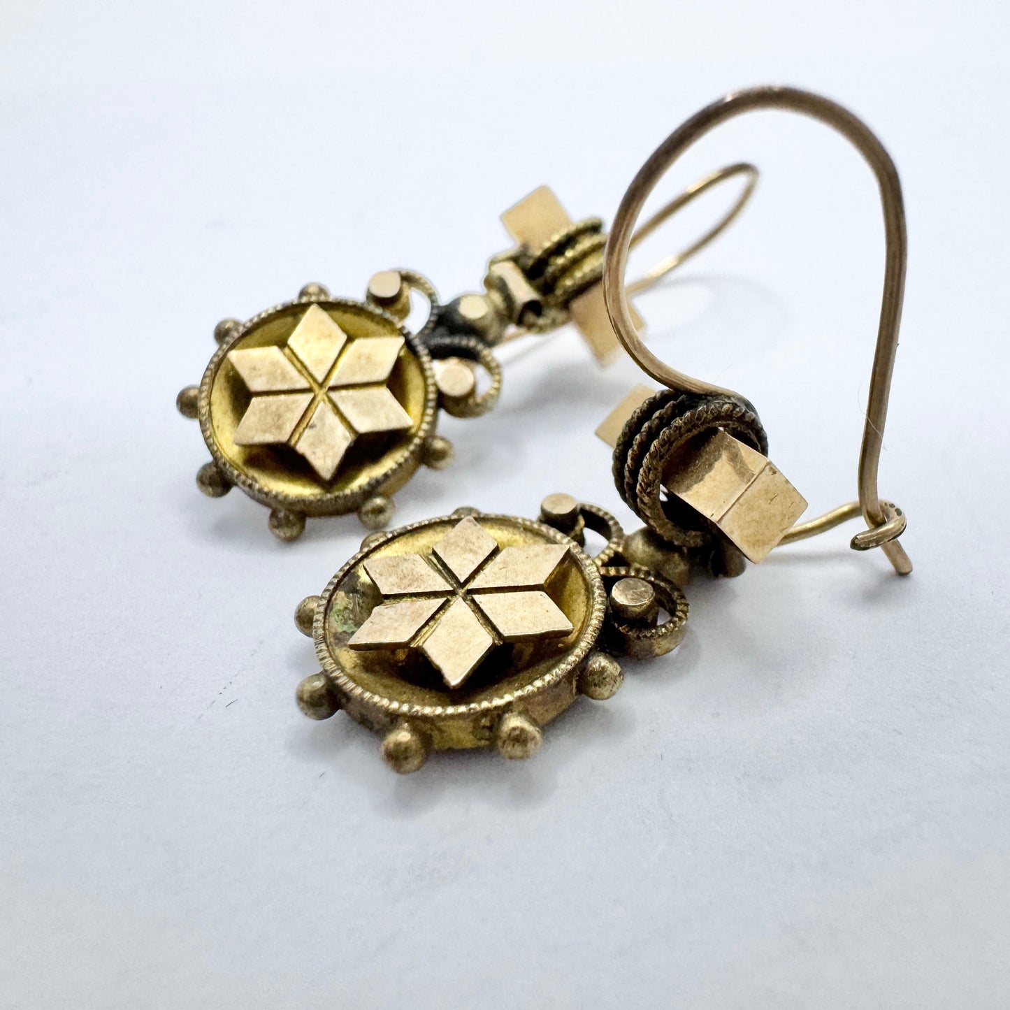 Antique Victorian Aesthetic Gold Gilt Metal Earrings.