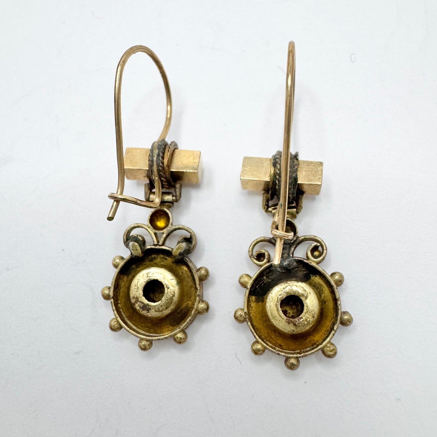 Antique Victorian Aesthetic Gold Gilt Metal Earrings.