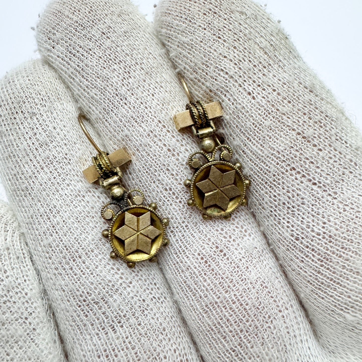 Antique Victorian Aesthetic Gold Gilt Metal Earrings.