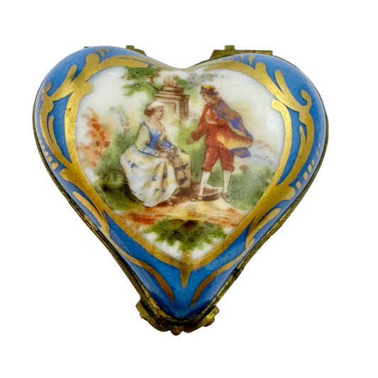 Sevres, France. Antique Porcelain Bronze Heart-shaped Trinket Jewelry Box.