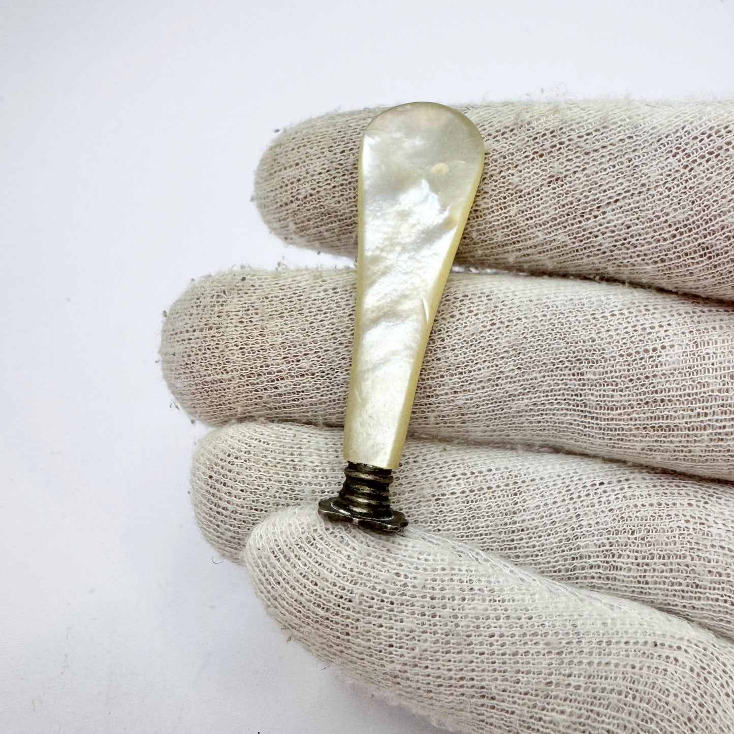 Antique Mother of Pearl Metal Wax Seal Stamp. "NH"