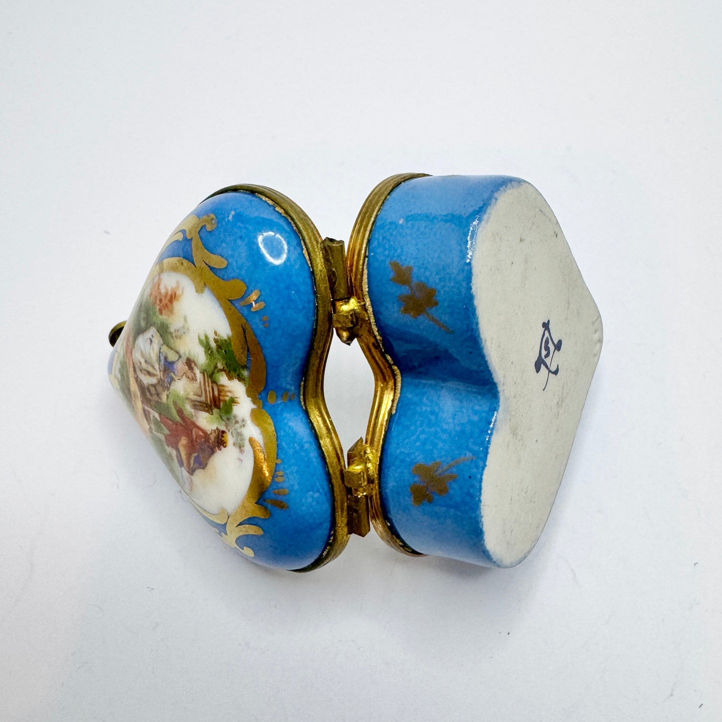 Sevres, France. Antique Porcelain Bronze Heart-shaped Trinket Jewelry Box.