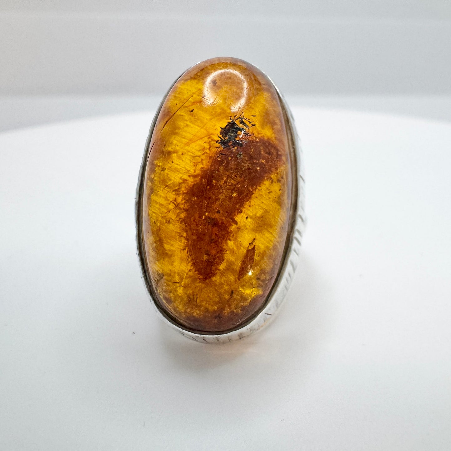 Wrochaw, Poland 1960-70s. Vintage Solid Silver Baltic Amber Ring.
