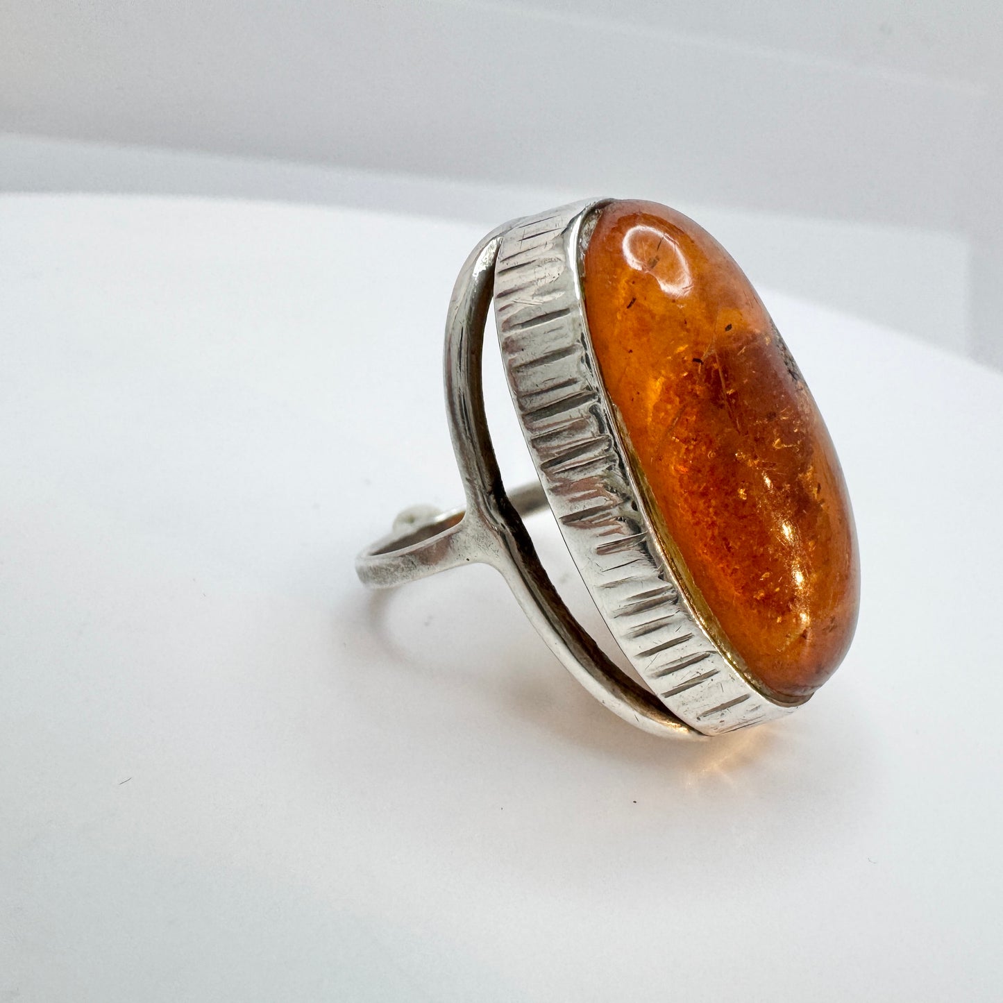 Wrochaw, Poland 1960-70s. Vintage Solid Silver Baltic Amber Ring.