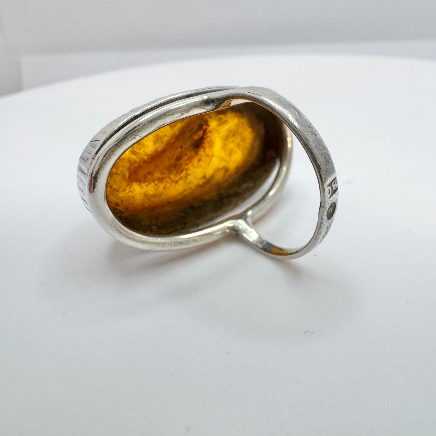 Wrochaw, Poland 1960-70s. Vintage Solid Silver Baltic Amber Ring.