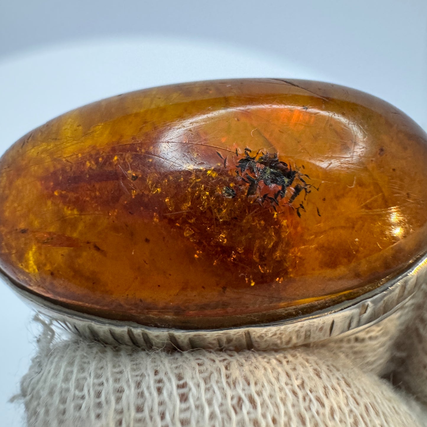 Wrochaw, Poland 1960-70s. Vintage Solid Silver Baltic Amber Ring.