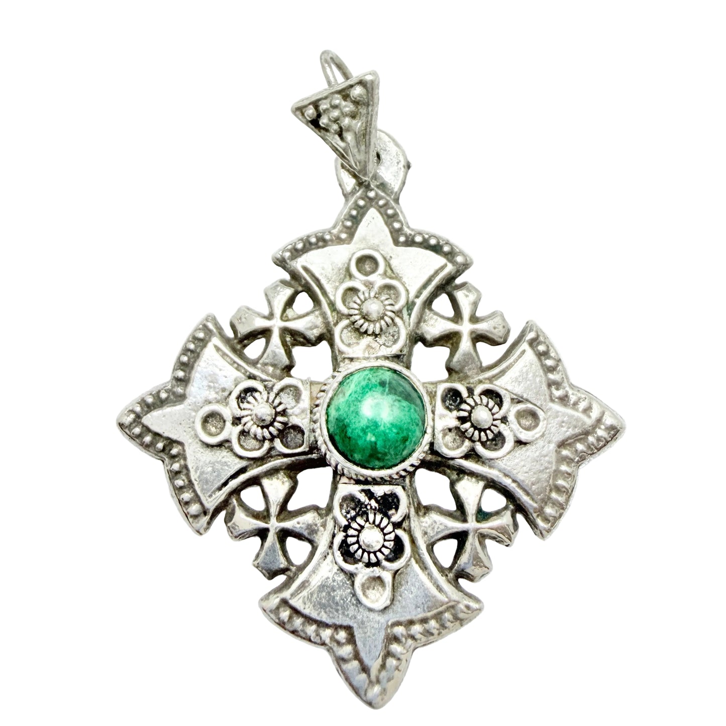 Jerusalem. Vintage Solid Silver Eilat Stone Cross Pendant.