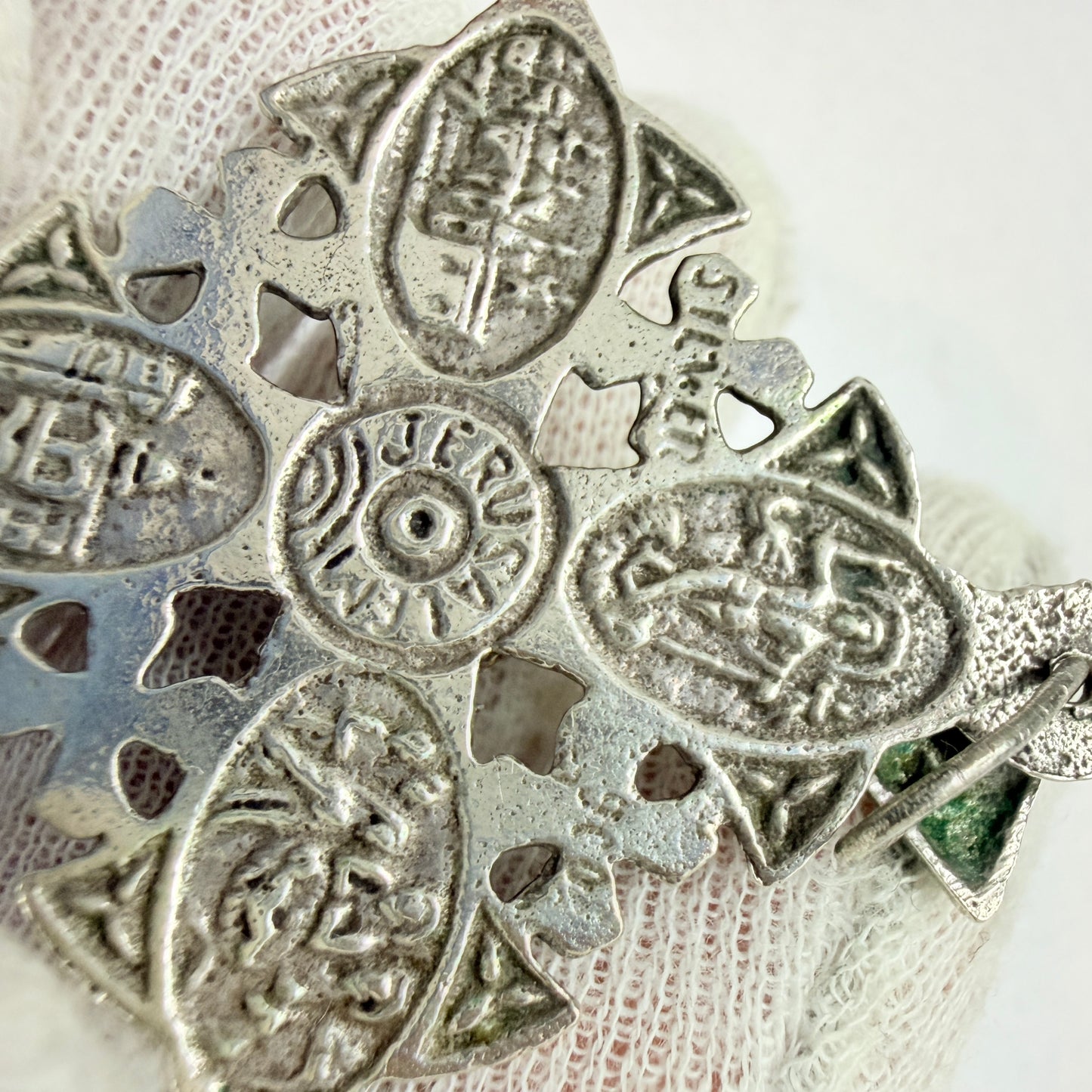 Jerusalem. Vintage Solid Silver Eilat Stone Cross Pendant.