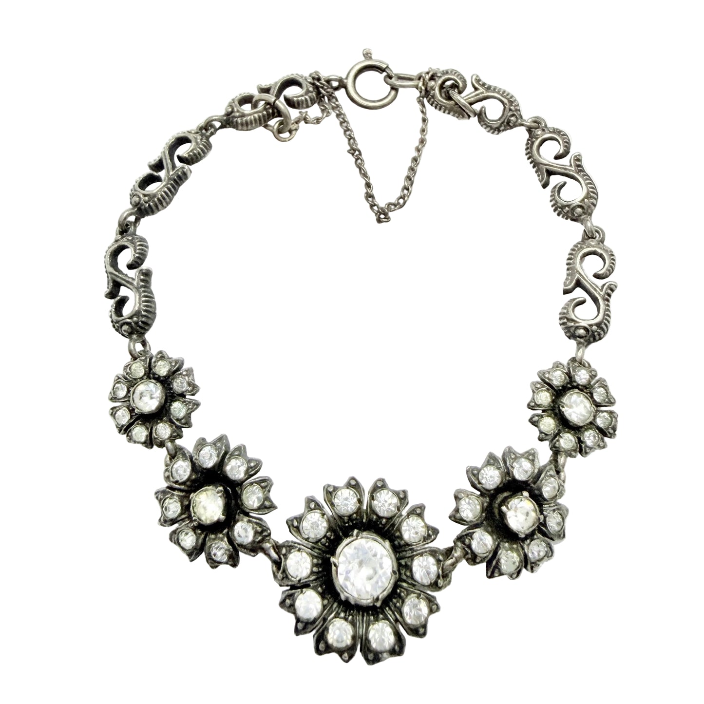 Vintage 1930-40s Solid Silver Foil Back Paste Bracelet.
