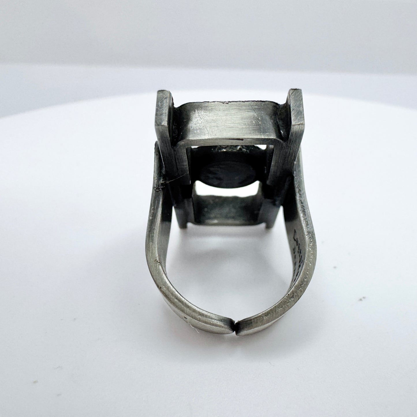 Lageskov Tin Denmark. Vintage Brutalist Pewter Red Paste Ring.