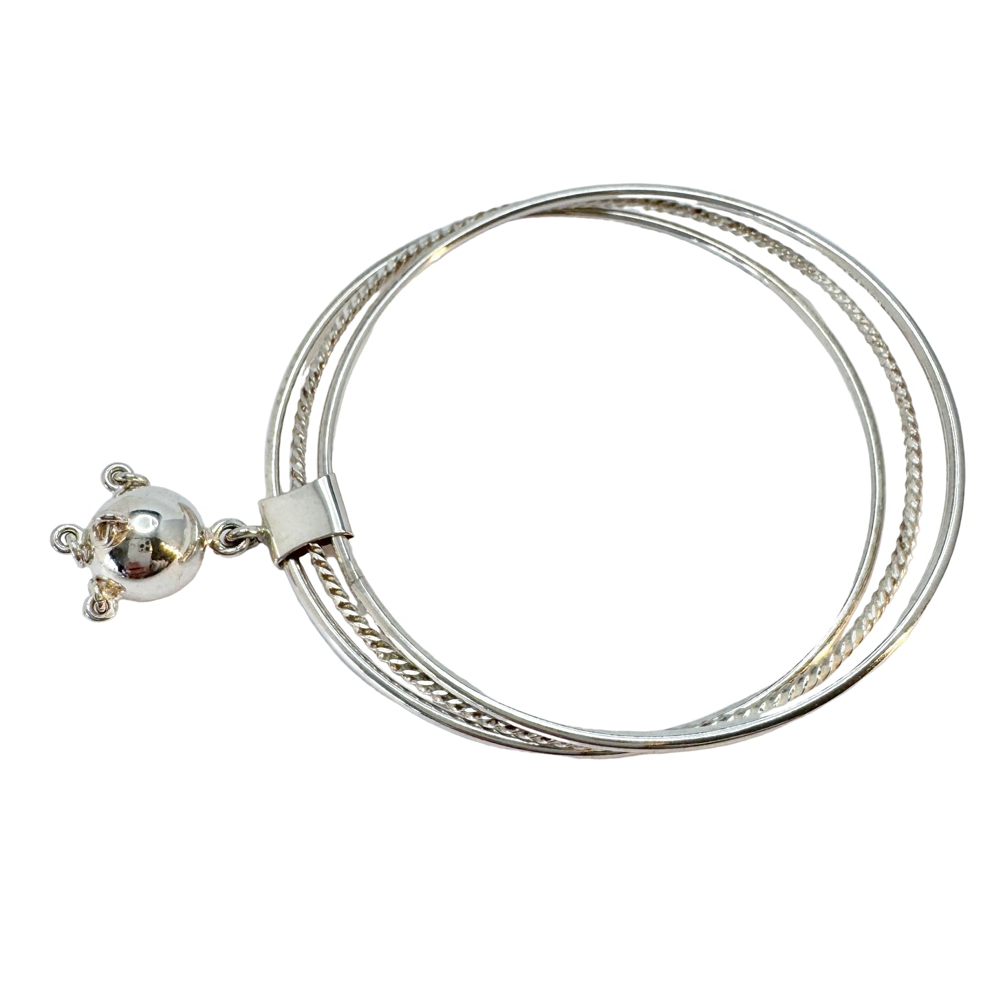 Juhls, Norway. Vintage Sterling Silver Bangle Stack Magic Ball Charm Bracelet. Boxed