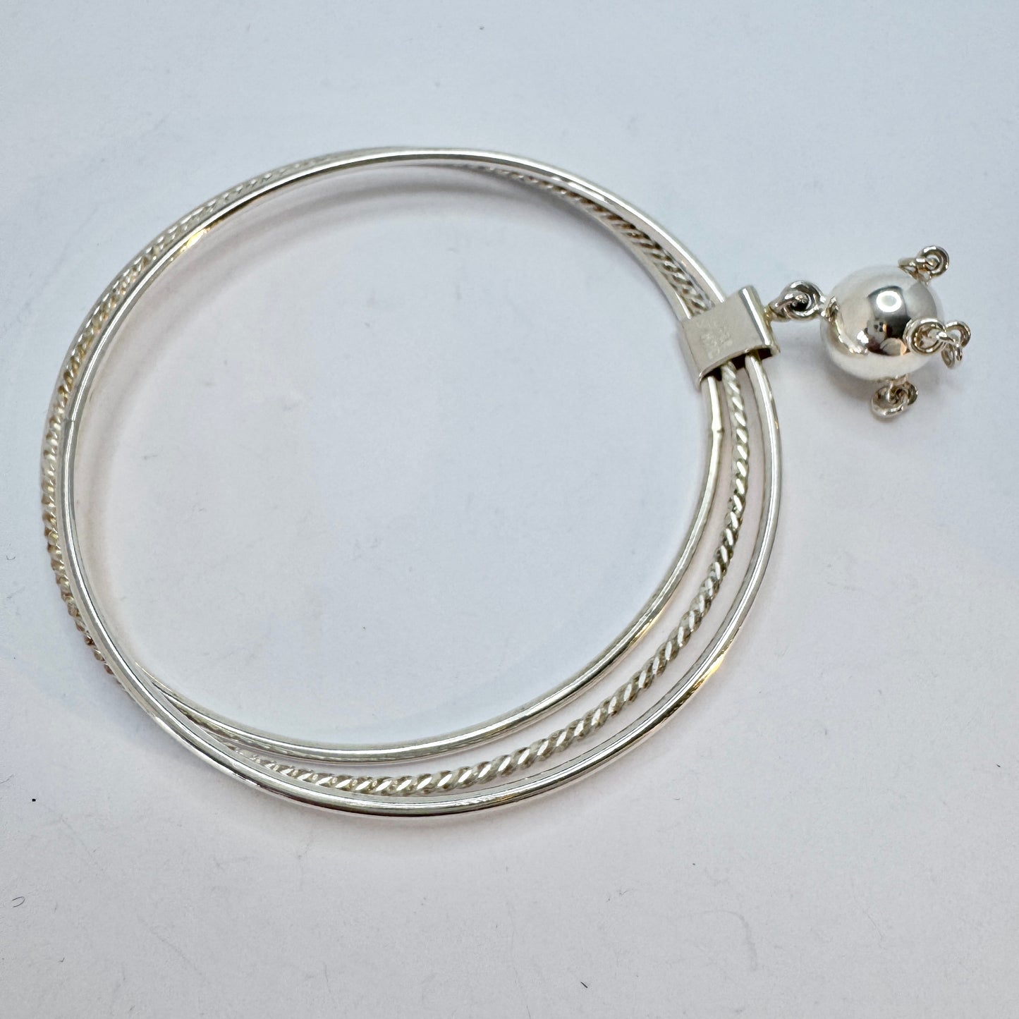 Juhls, Norway. Vintage Sterling Silver Bangle Stack Magic Ball Charm Bracelet. Boxed