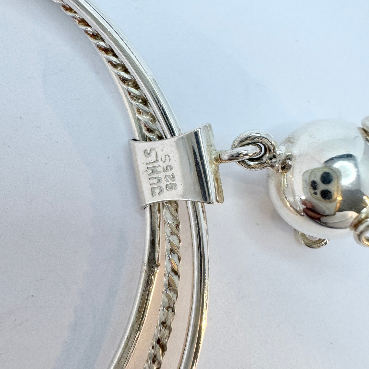 Juhls, Norway. Vintage Sterling Silver Bangle Stack Magic Ball Charm Bracelet. Boxed