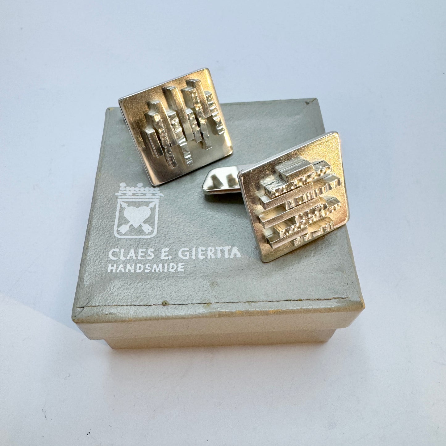 Claes E Giertta, Sweden 1966. Bold Modernist Vintage Sterling Silver Cufflinks. Boxed.