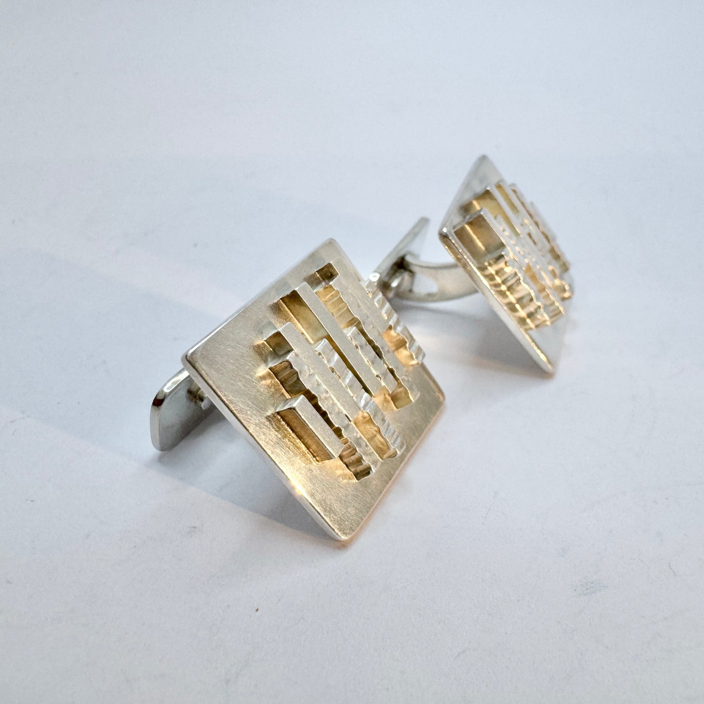 Claes E Giertta, Sweden 1966. Bold Modernist Vintage Sterling Silver Cufflinks. Boxed.
