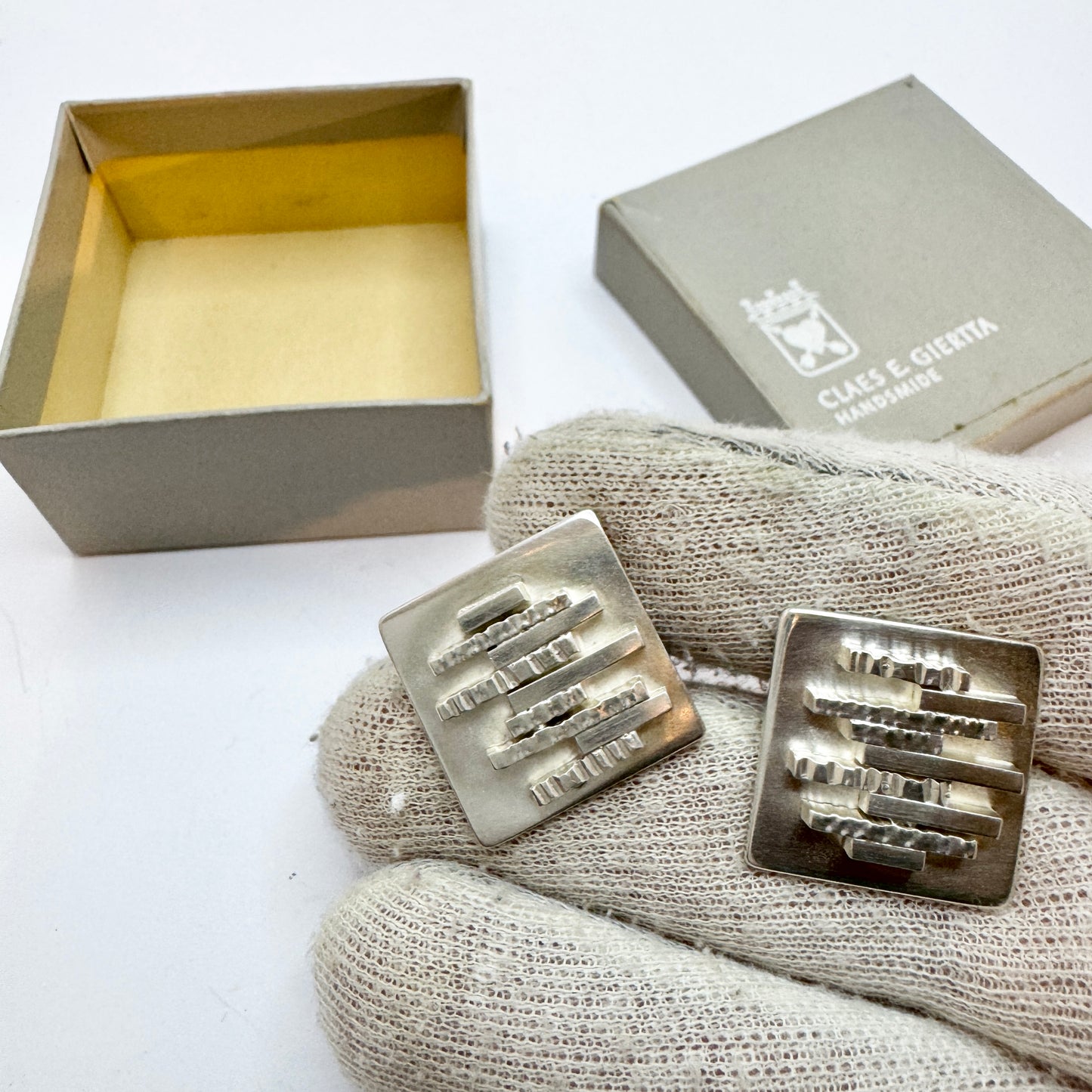 Claes E Giertta, Sweden 1966. Bold Modernist Vintage Sterling Silver Cufflinks. Boxed.