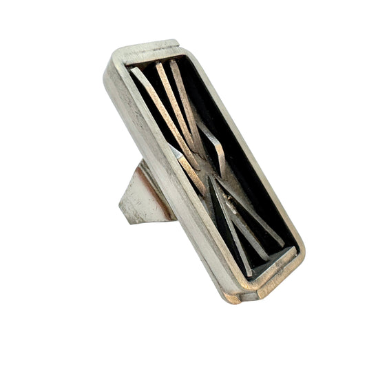 Bold Vintage 1970s Pewter Brutalist Ring.