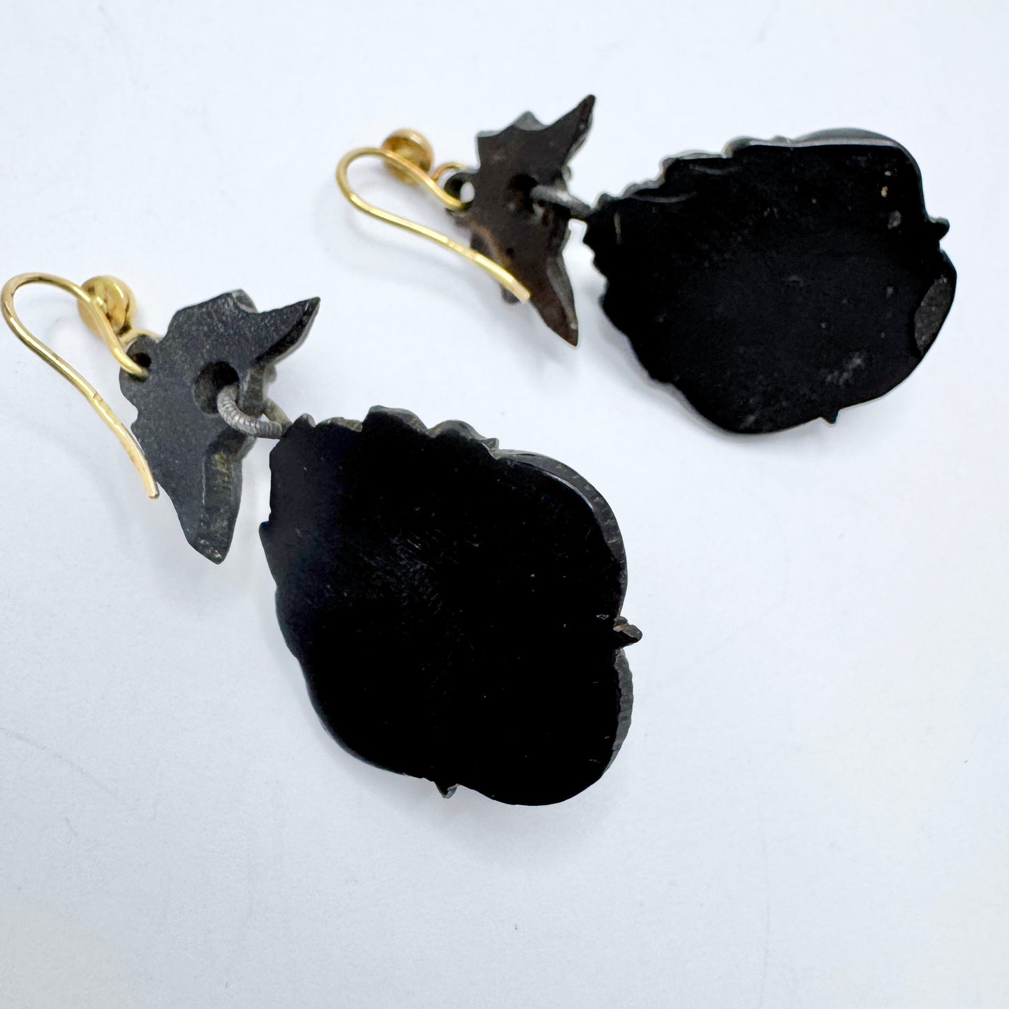 Antique Victorian Jet 18k Gold Mourning Earrings.