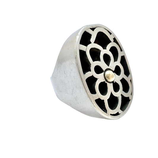 Ulla Holm for KI Johansson, Sweden 1976. Chunky Sterling Silver Ring. Signed.