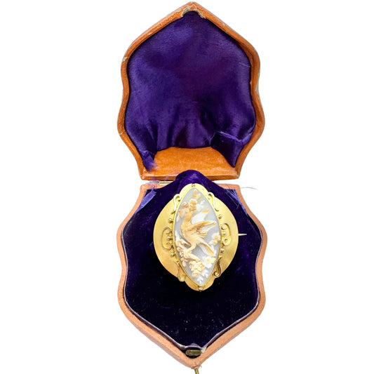 Antique Victorian 18k Gold Bird Cameo Brooch.