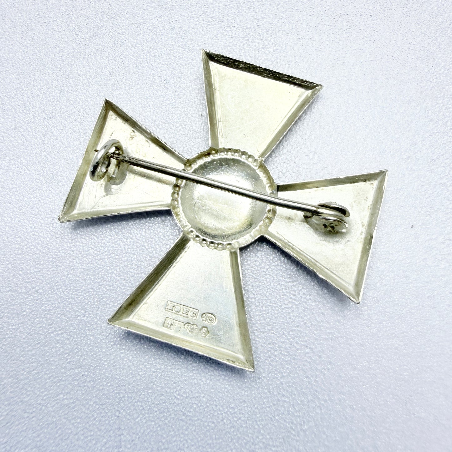 K & E Carlson, Sweden 1945. Vintage WWII-era Solid Silver Nurse Badge Brooch.