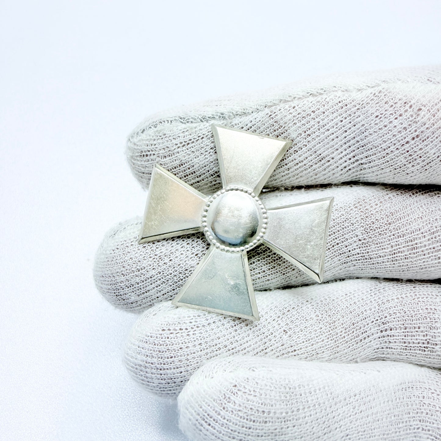 K & E Carlson, Sweden 1945. Vintage WWII-era Solid Silver Nurse Badge Brooch.