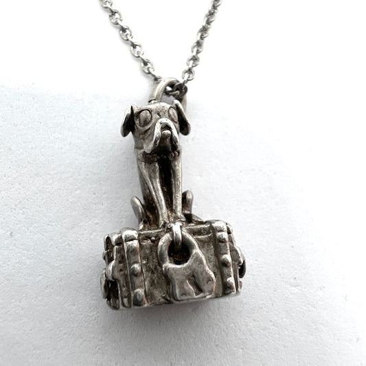 Kjeld Larsen, Denmark 1960-70s. Vintage Sterling Silver Dog on Chest Pendant Necklace.