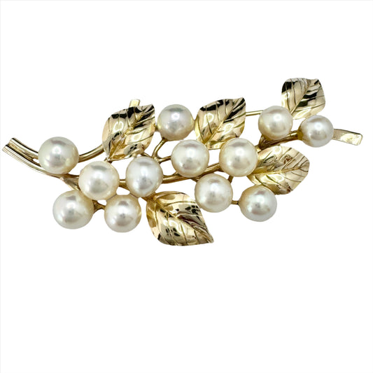 MIng's Vintage 14k Gold Akoya Pearl Brooch. 12.6 gram. 67mm