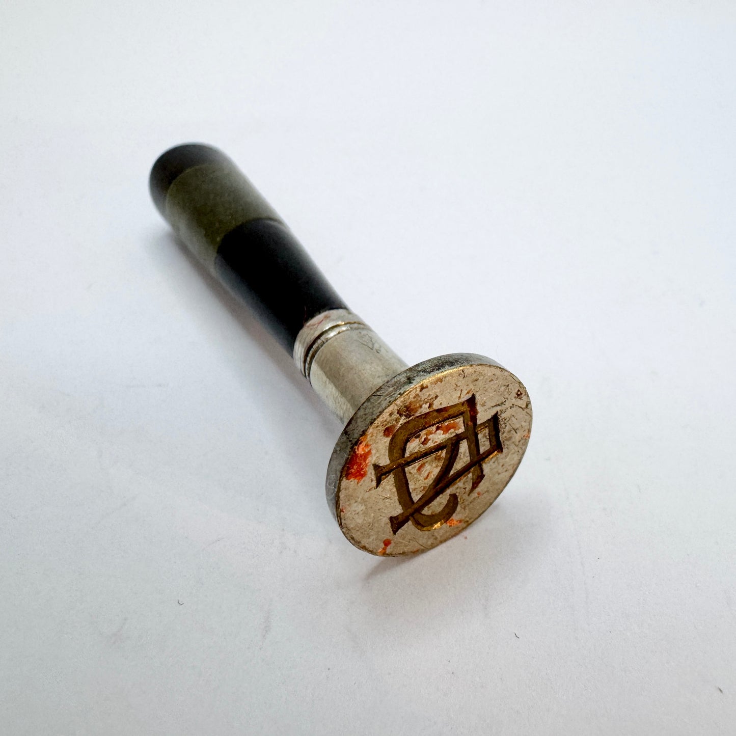 Vintage ca 1930s Wood Metal Seal Stamp. "AJ / JA"