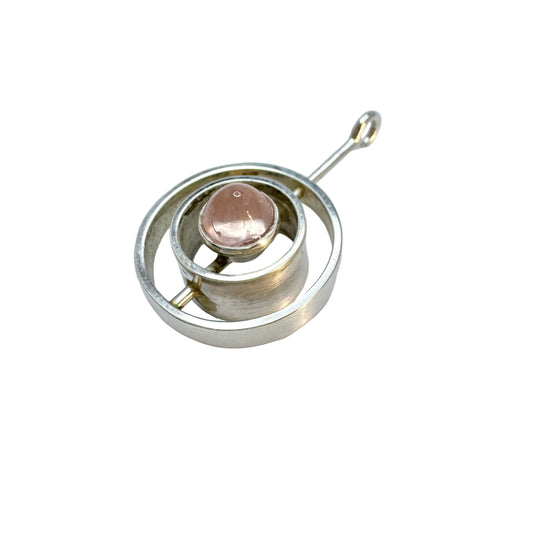 Salovaara, Finland 1960-70s. Vintage Solid Silver Rose Quartz Pendant.