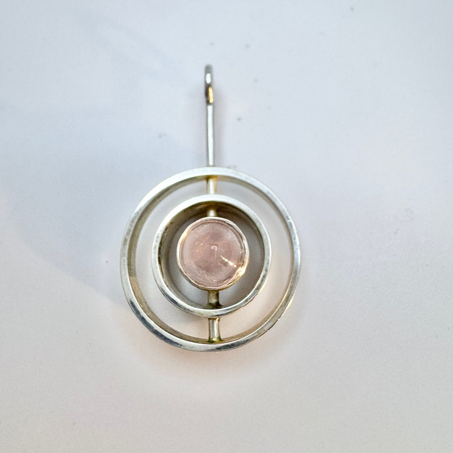 Salovaara, Finland 1960-70s. Vintage Solid Silver Rose Quartz Pendant.